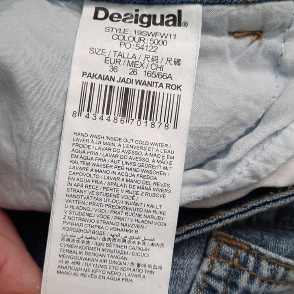 Desigual Denim Floral Vintage Button Up Side Zipper 5 Pocket Skirt Size EU36/US6 - Picture 4 of 7